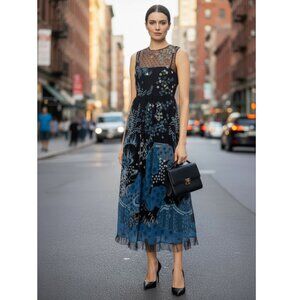 Red Valentino  embroidered point d'esprit tulle crepe midi dress Size 40 IT,2-4